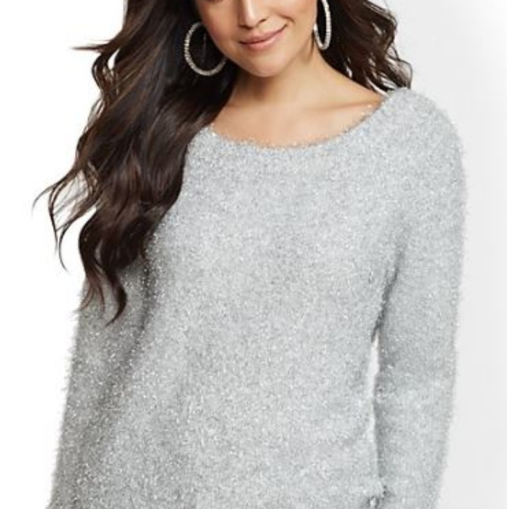 Size L - NY & Co silver metallic long sl sweater
